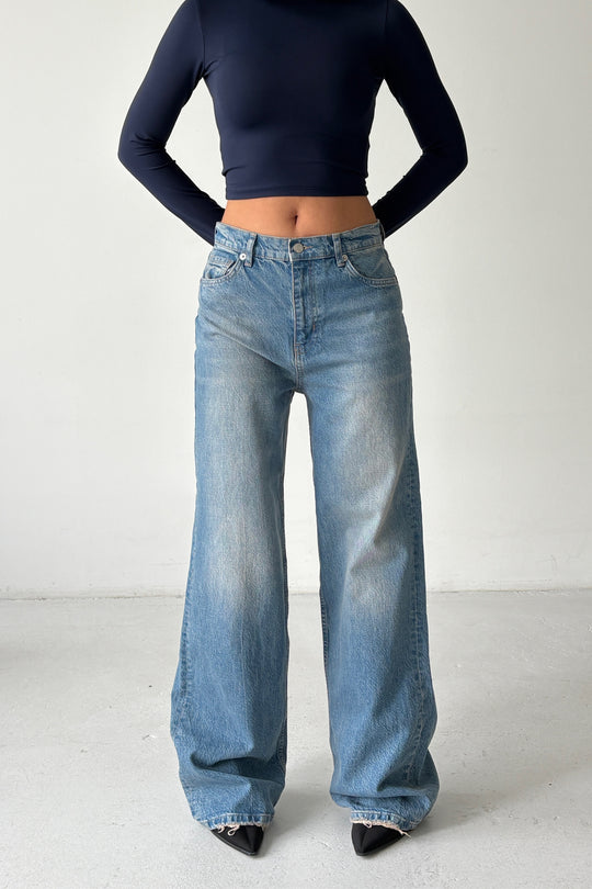 Routines Washed Straight Jeans - Mid Blue 3623