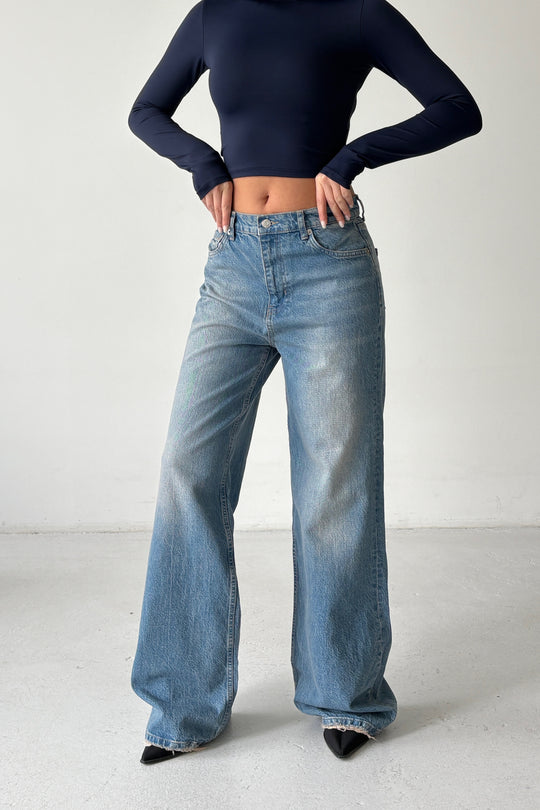 Routines Washed Straight Jeans - Mid Blue 3623