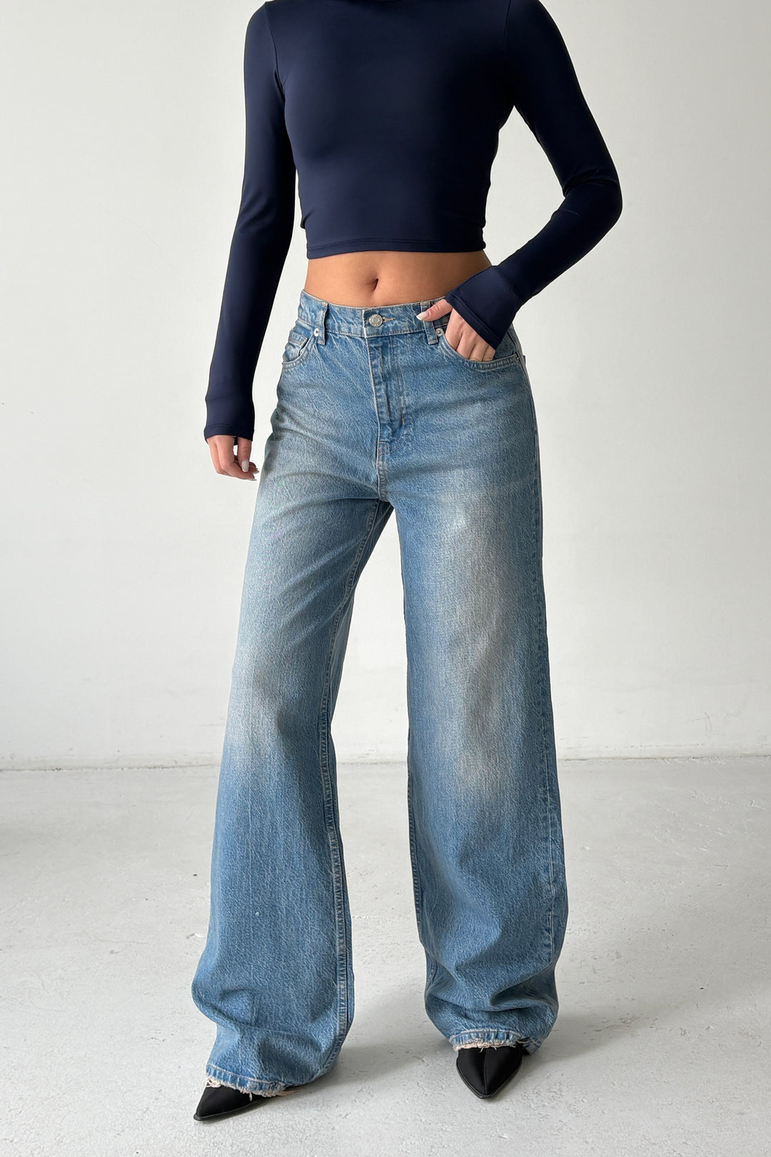 Routines Washed Straight Jeans - Mid Blue 3623