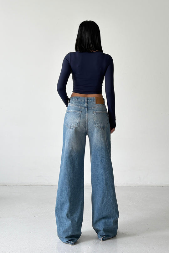 Routines Washed Straight Jeans - Mid Blue 3623