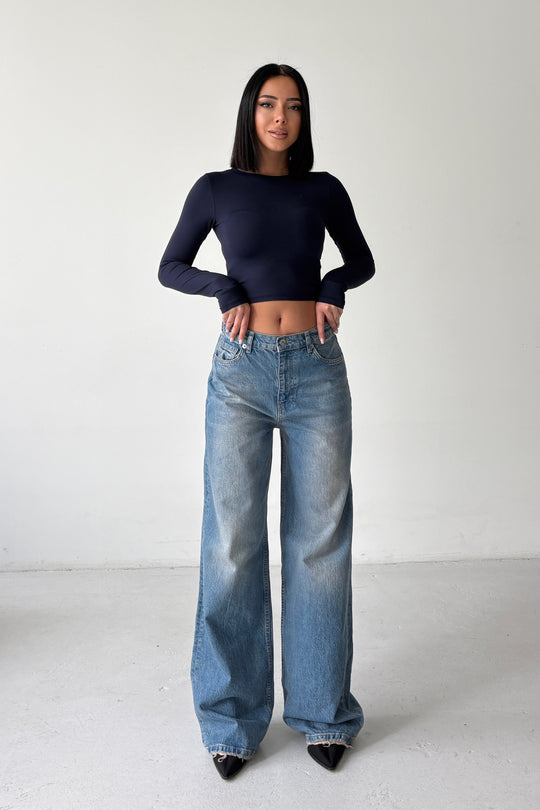 Routines Washed Straight Jeans - Mid Blue 3623