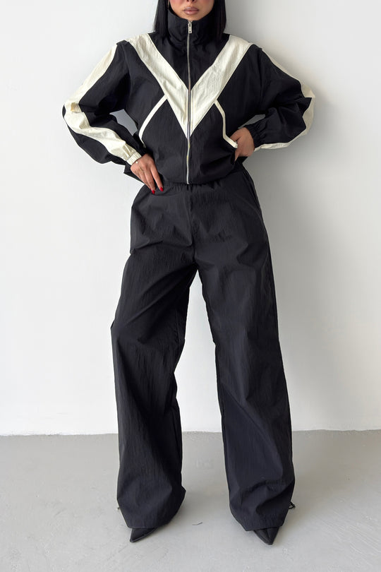 Routines Windbreaker Striped Tracksuit - Black 7011