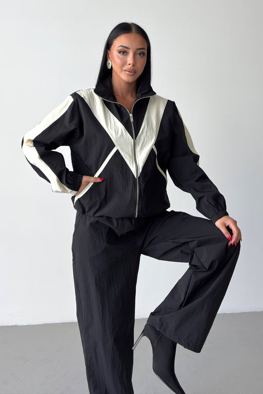Routines Windbreaker Striped Tracksuit - Black 7011