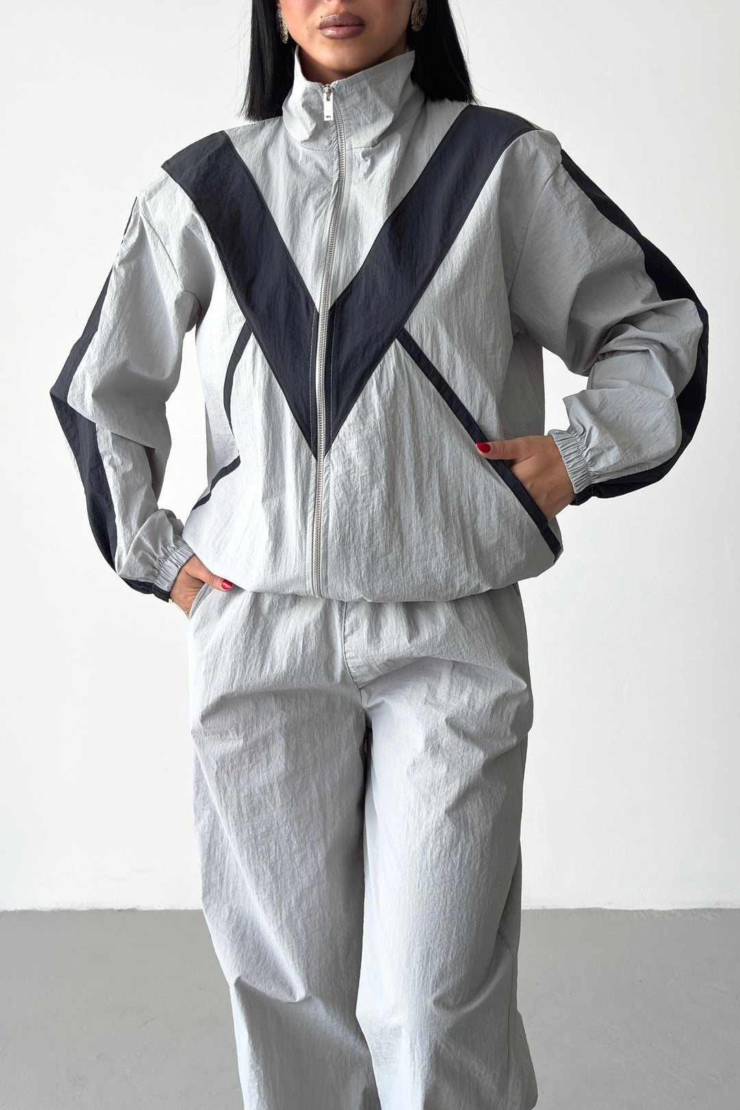 Routines Windbreaker Striped Tracksuit - Grey 7011