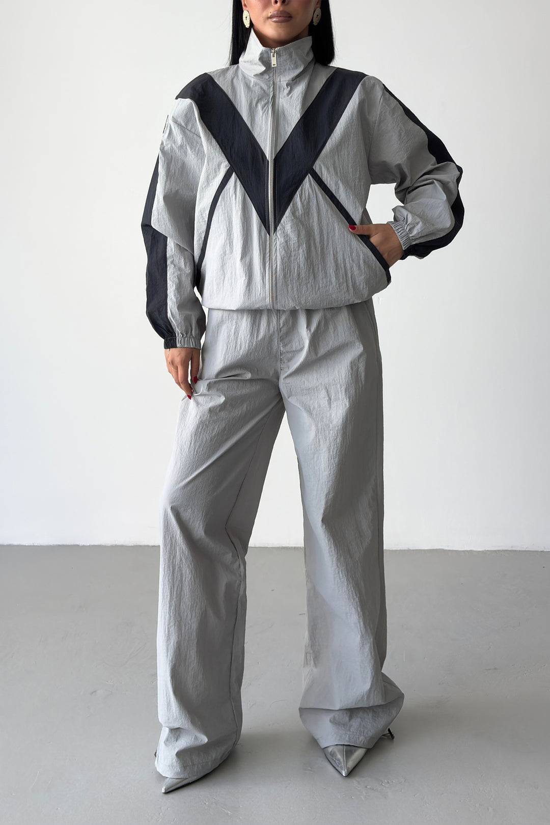 Routines Windbreaker Striped Tracksuit - Grey 7011