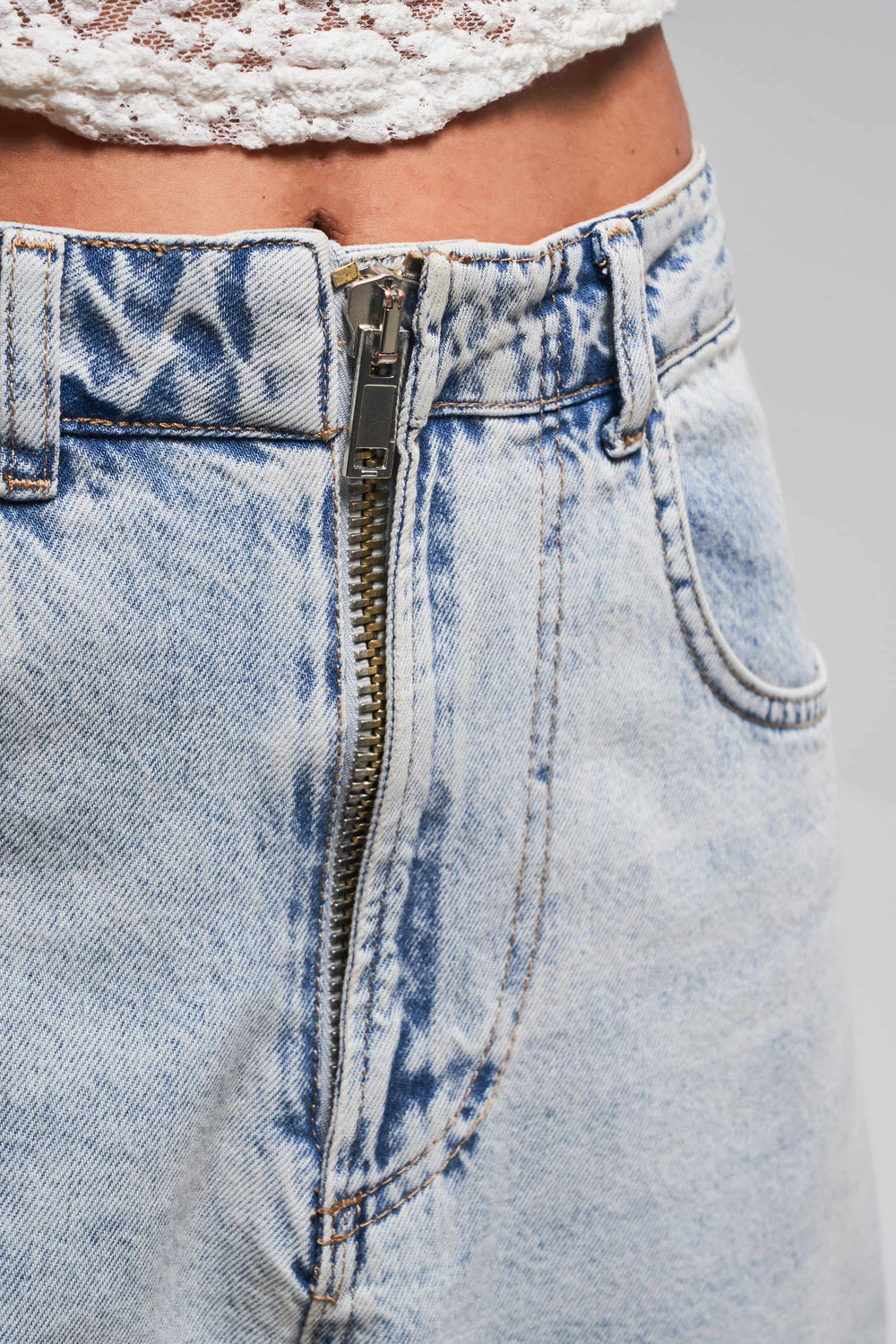 Routines Zipper Baggy Jeans - Washed Blue 3842 Jeans Routines Fashion