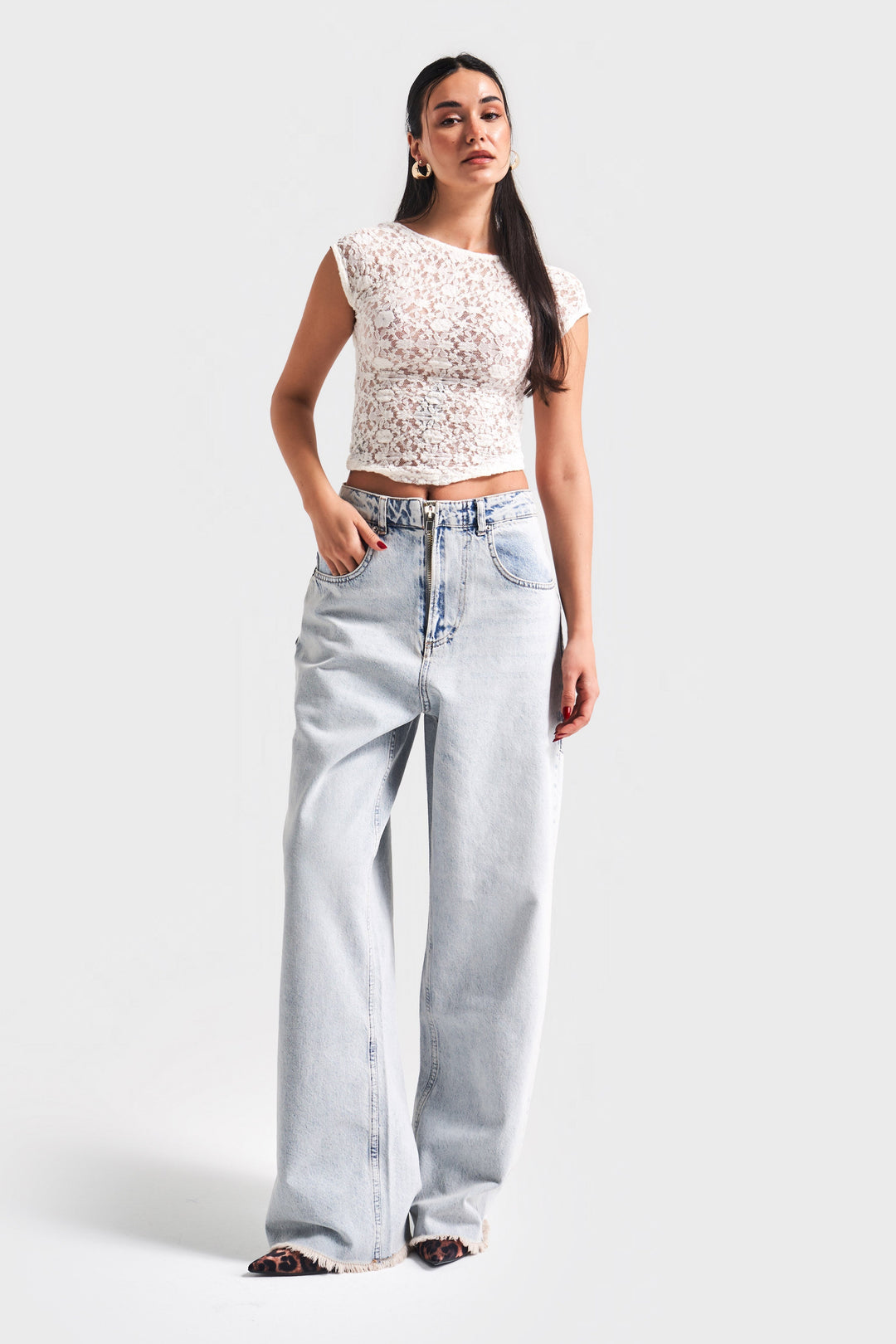 Routines Zipper Baggy Jeans - Washed Blue 3842 - ROUTINES