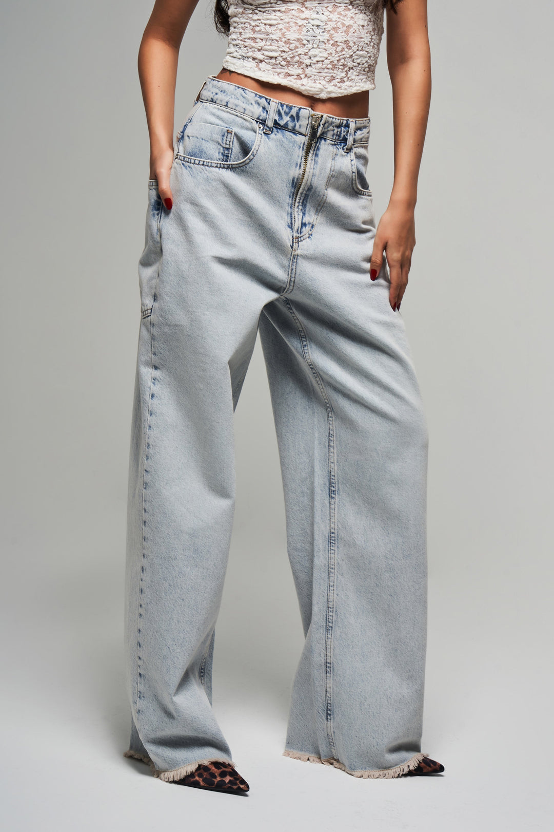 Routines Zipper Baggy Jeans - Washed Blue 3842 Jeans Routines Fashion