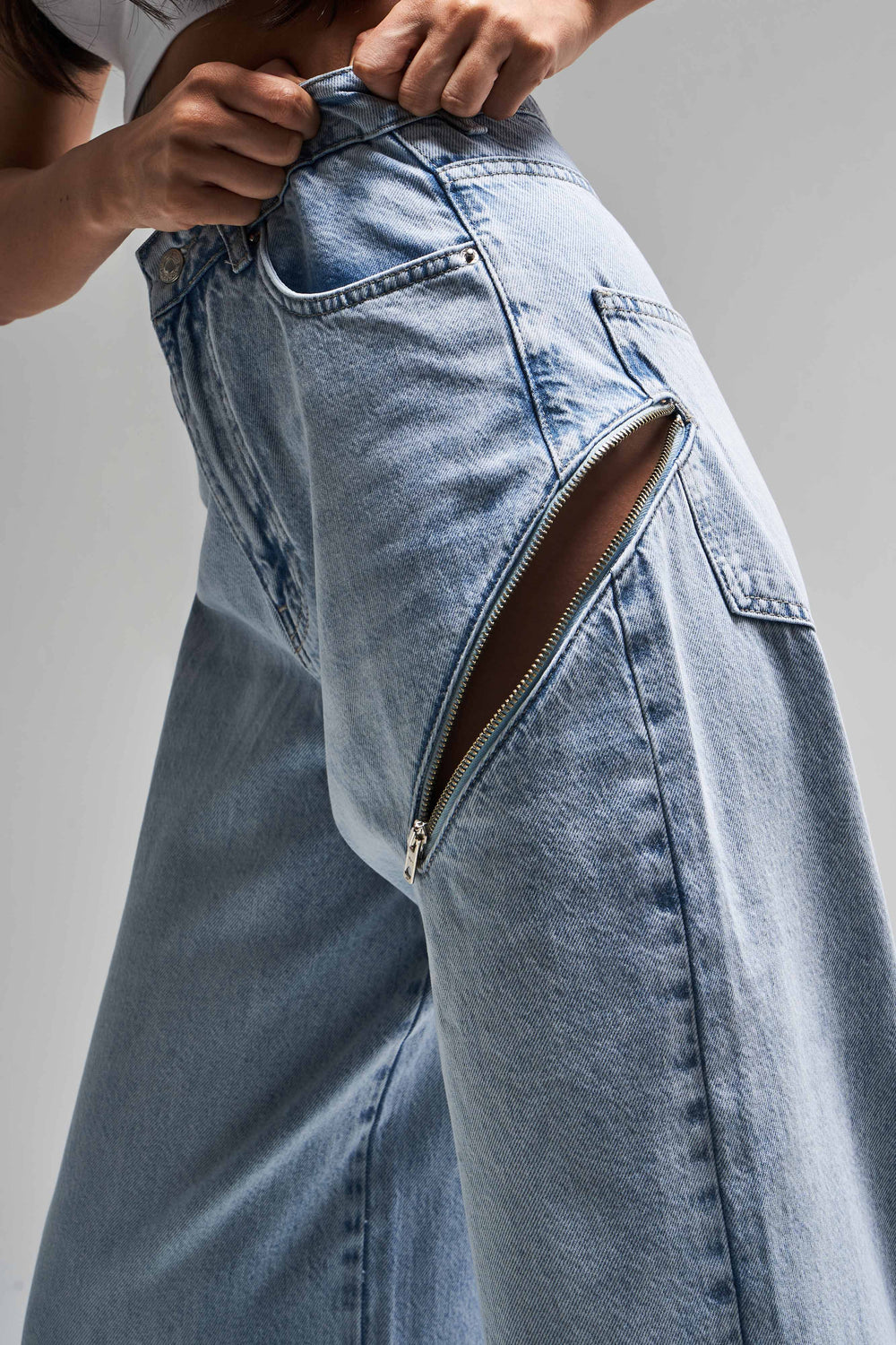 Routines Zippers Baggy Jeans - Washed Blue 3837-4S5 Jeans Routines Fashion