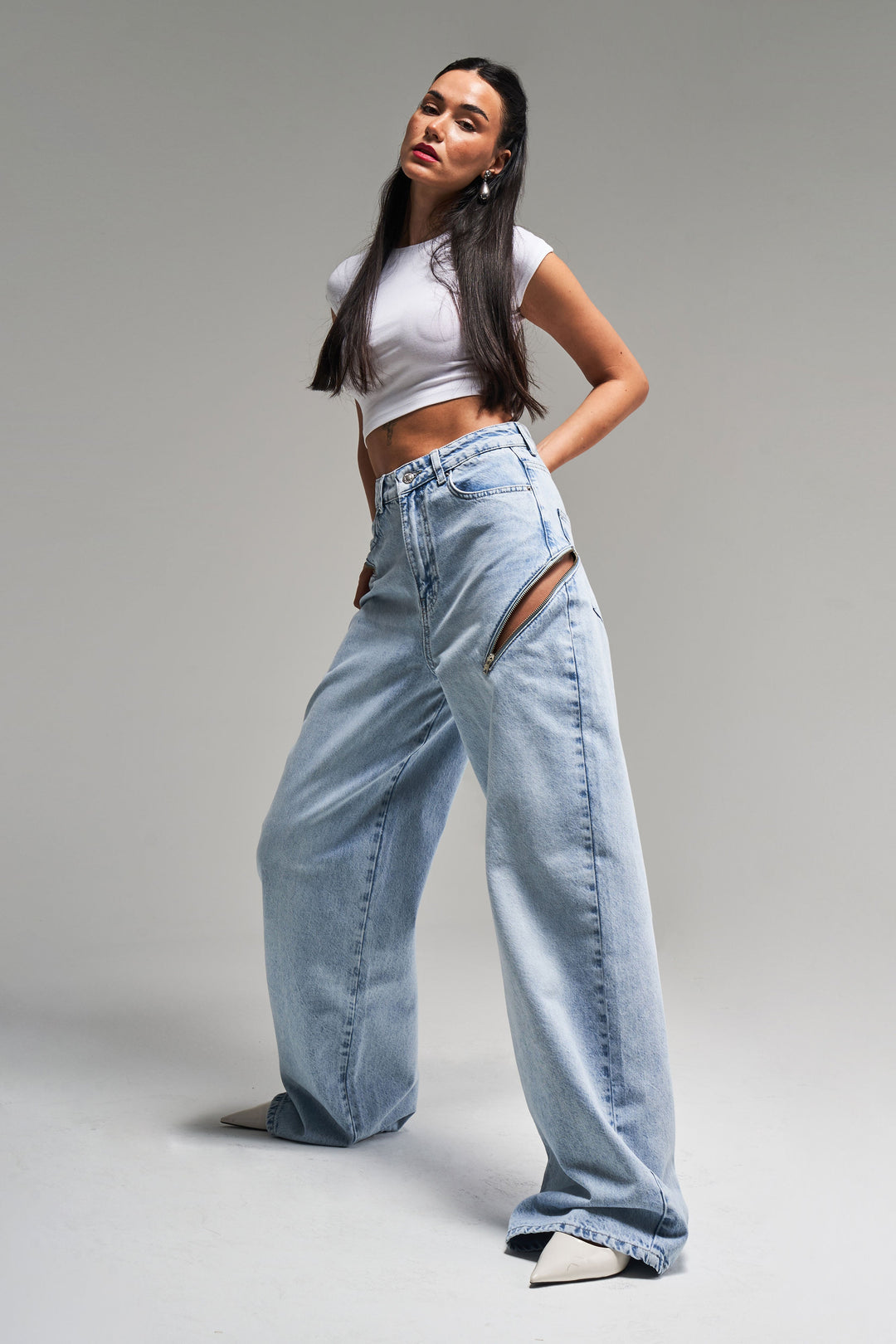 Routines Zippers Baggy Jeans - Washed Blue 3837-4S5 Jeans Routines Fashion