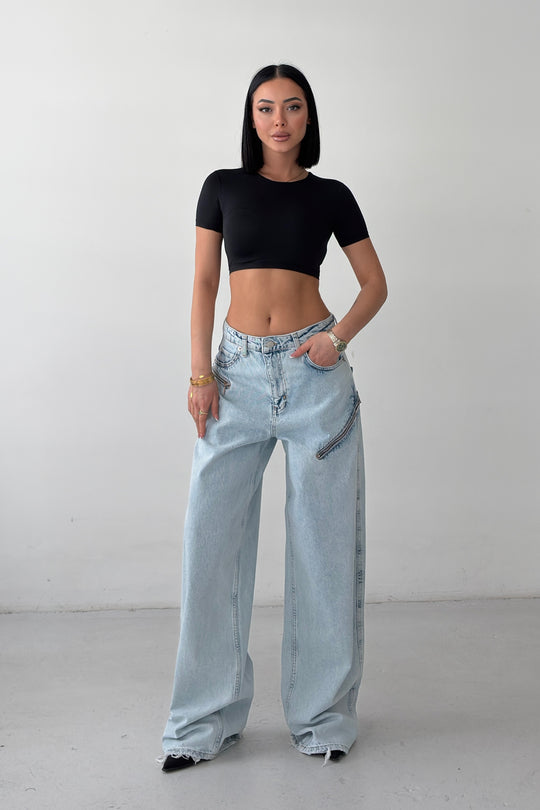 Routines Zippers Detail Baggy Jeans - Light Blue 3744 - ROUTINES