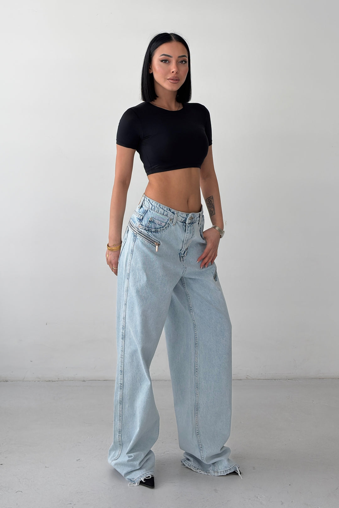 Routines Zippers Detail Baggy Jeans - Light Blue 3744 - ROUTINES
