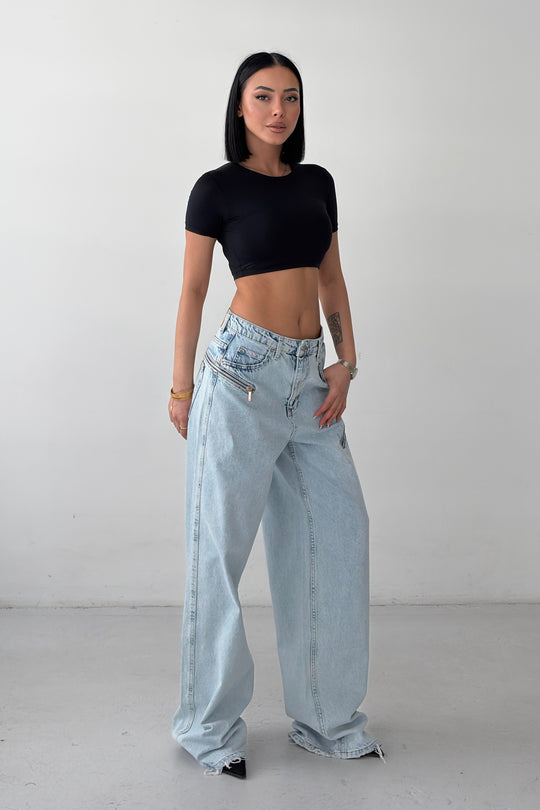 Routines Zippers Detail Baggy Jeans - Light Blue 3744 - ROUTINES