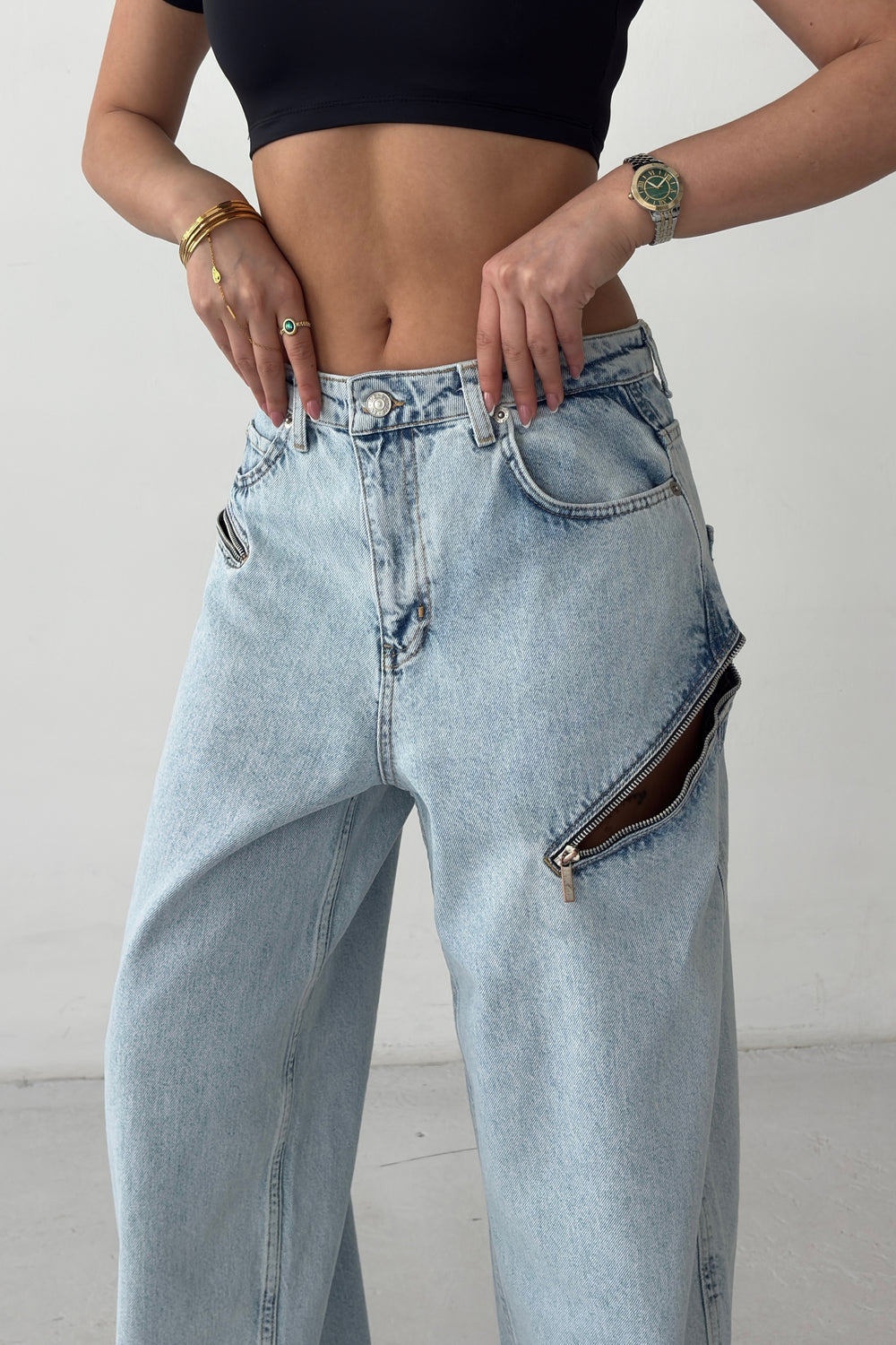 Routines Zippers Detail Baggy Jeans - Light Blue 3744 - ROUTINES