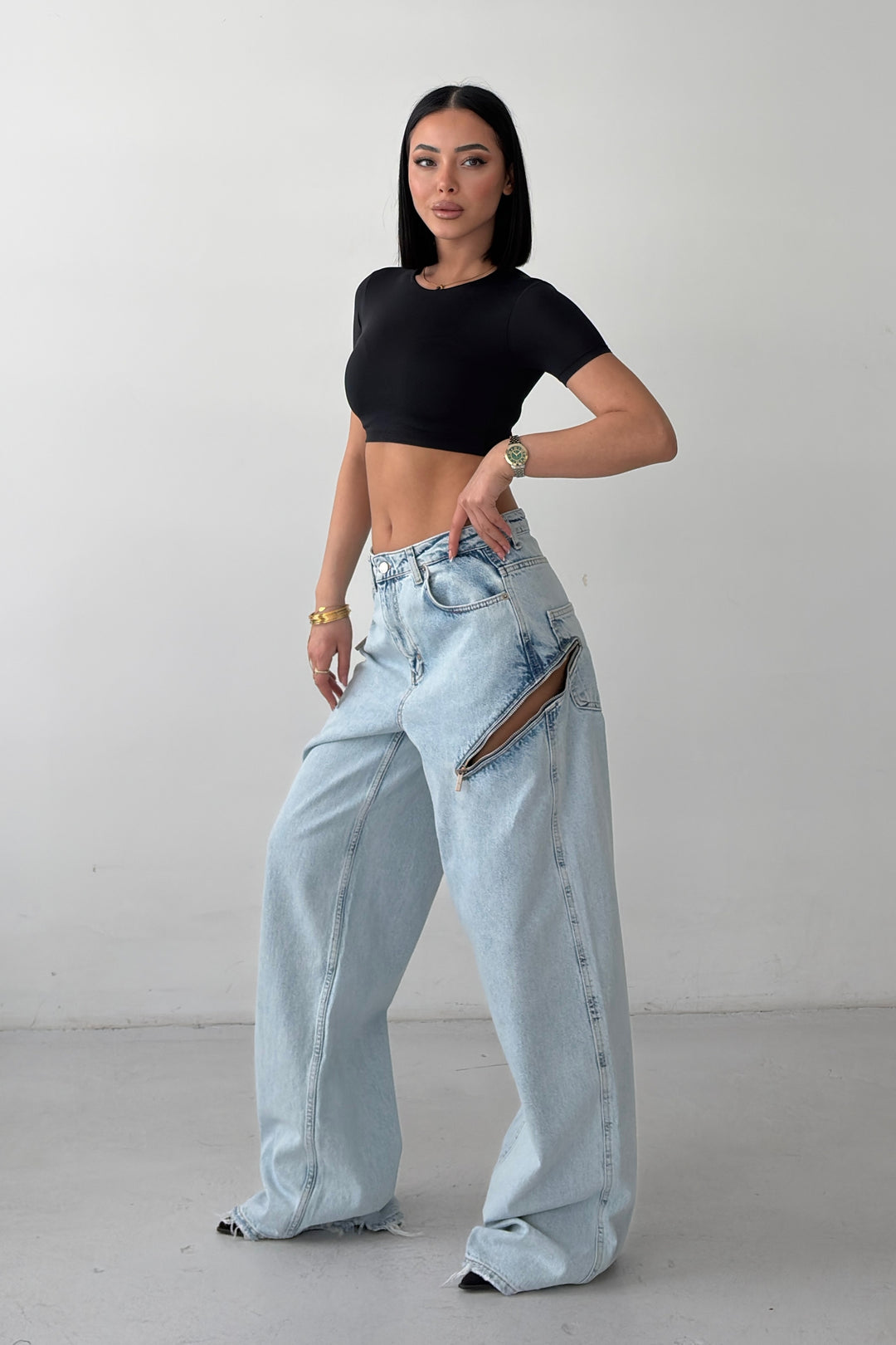 Routines Zippers Detail Baggy Jeans - Light Blue 3744 - ROUTINES