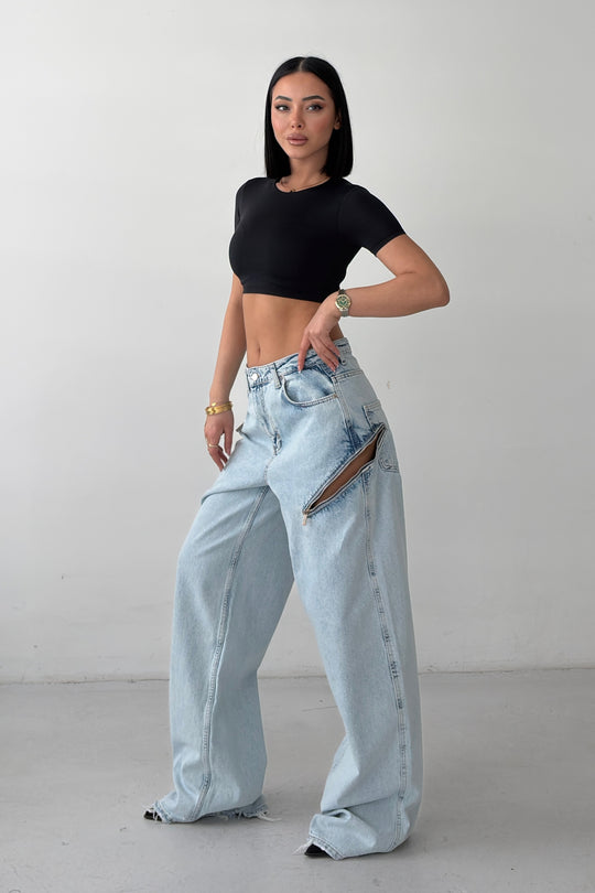 Routines Zippers Detail Baggy Jeans - Light Blue 3744 - ROUTINES