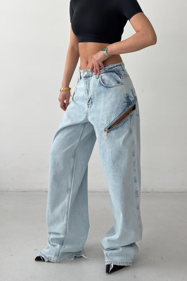 Routines Zippers Detail Baggy Jeans - Light Blue 3744 - ROUTINES