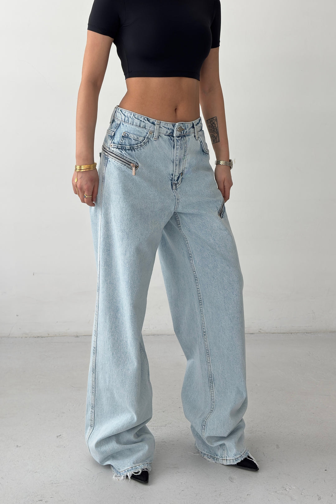 Routines Zippers Detail Baggy Jeans - Light Blue 3744 - ROUTINES