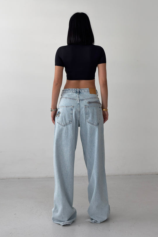 Routines Zippers Detail Baggy Jeans - Light Blue 3744 - ROUTINES