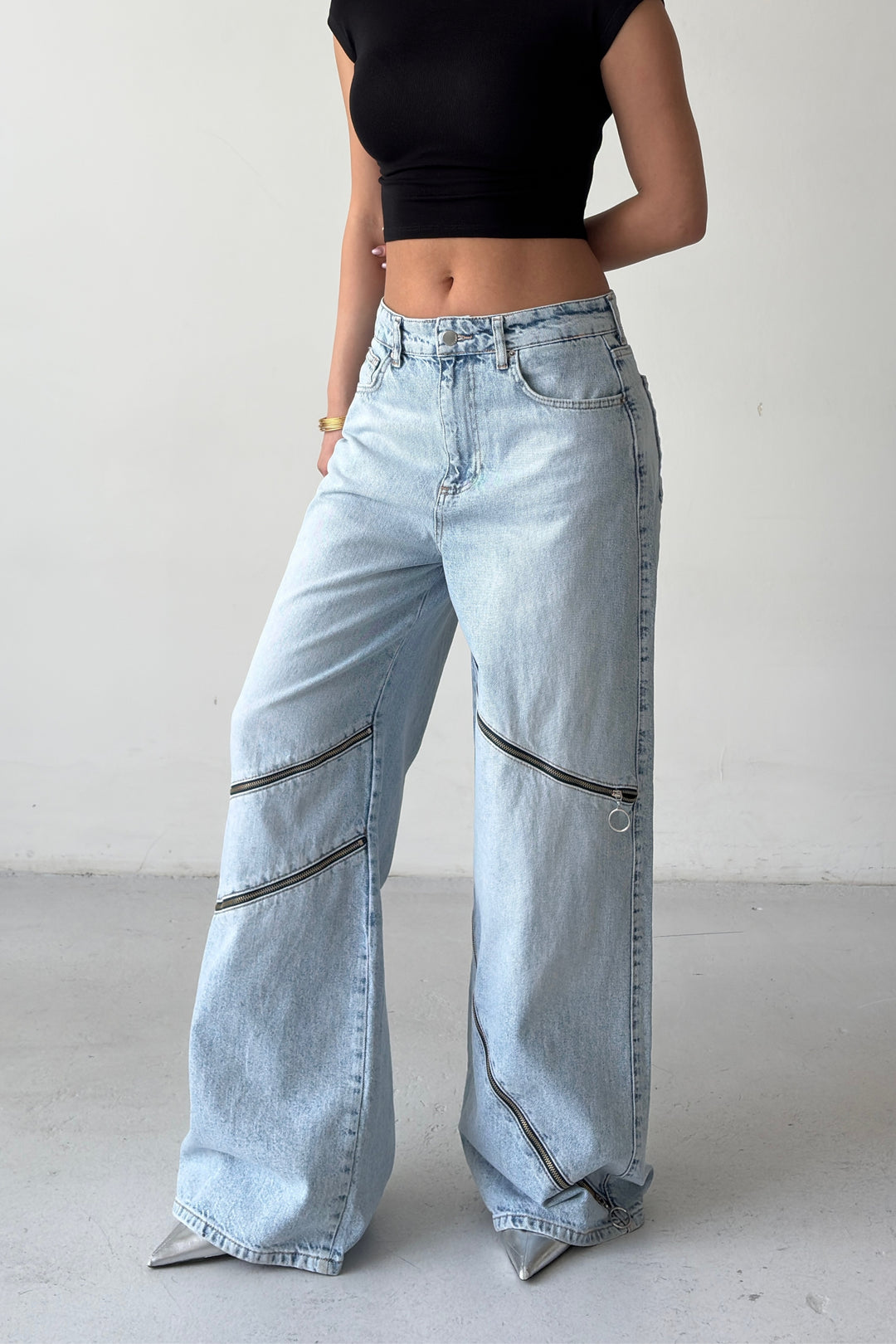 Routines Zippers Detail Baggy Jeans - Light Blue 4613 - ROUTINES