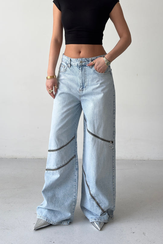 Routines Zippers Detail Baggy Jeans - Light Blue 4613 - ROUTINES