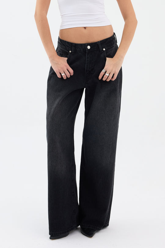 Routines Baggy Straight Jeans - Washed Black 5242 - ROUTINES