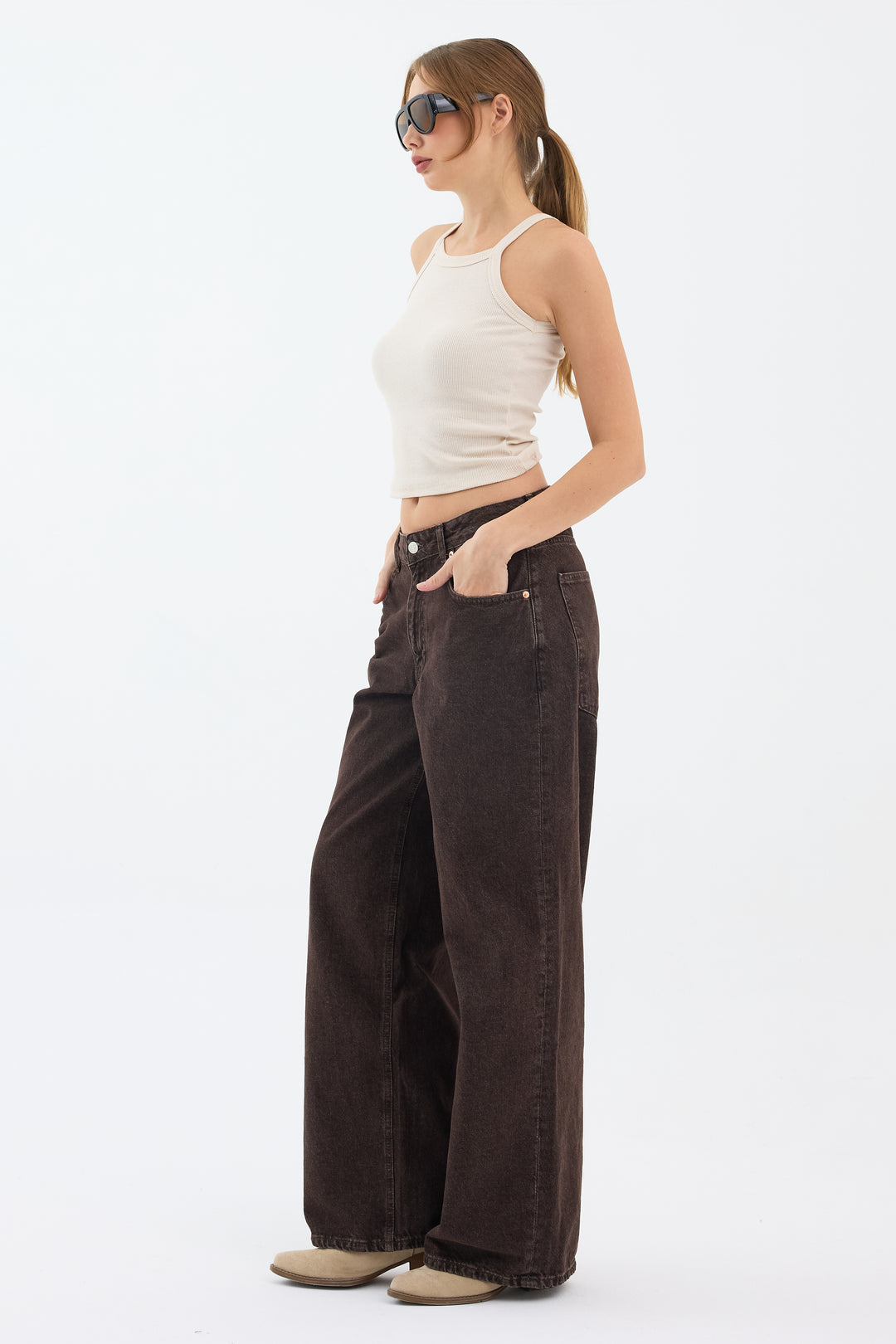 Routines Baggy Straight Jeans - Washed Brown 5242 - ROUTINES