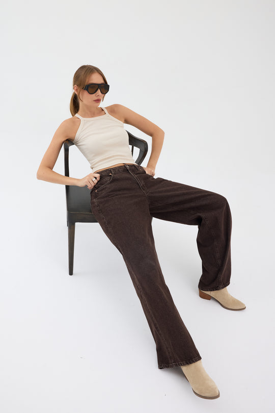 Routines Baggy Straight Jeans - Washed Brown 5242 - ROUTINES