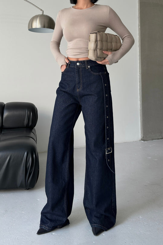 Routines Belt Baggy Straight Jeans - Dark Blue 3681 - ROUTINES