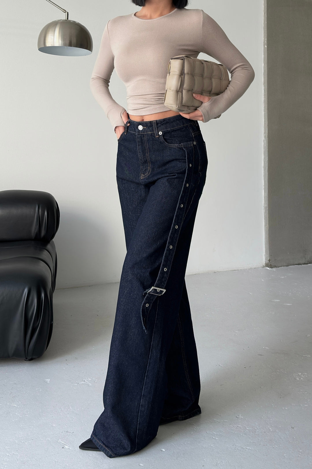 Routines Belt Baggy Straight Jeans - Dark Blue 3681 - ROUTINES