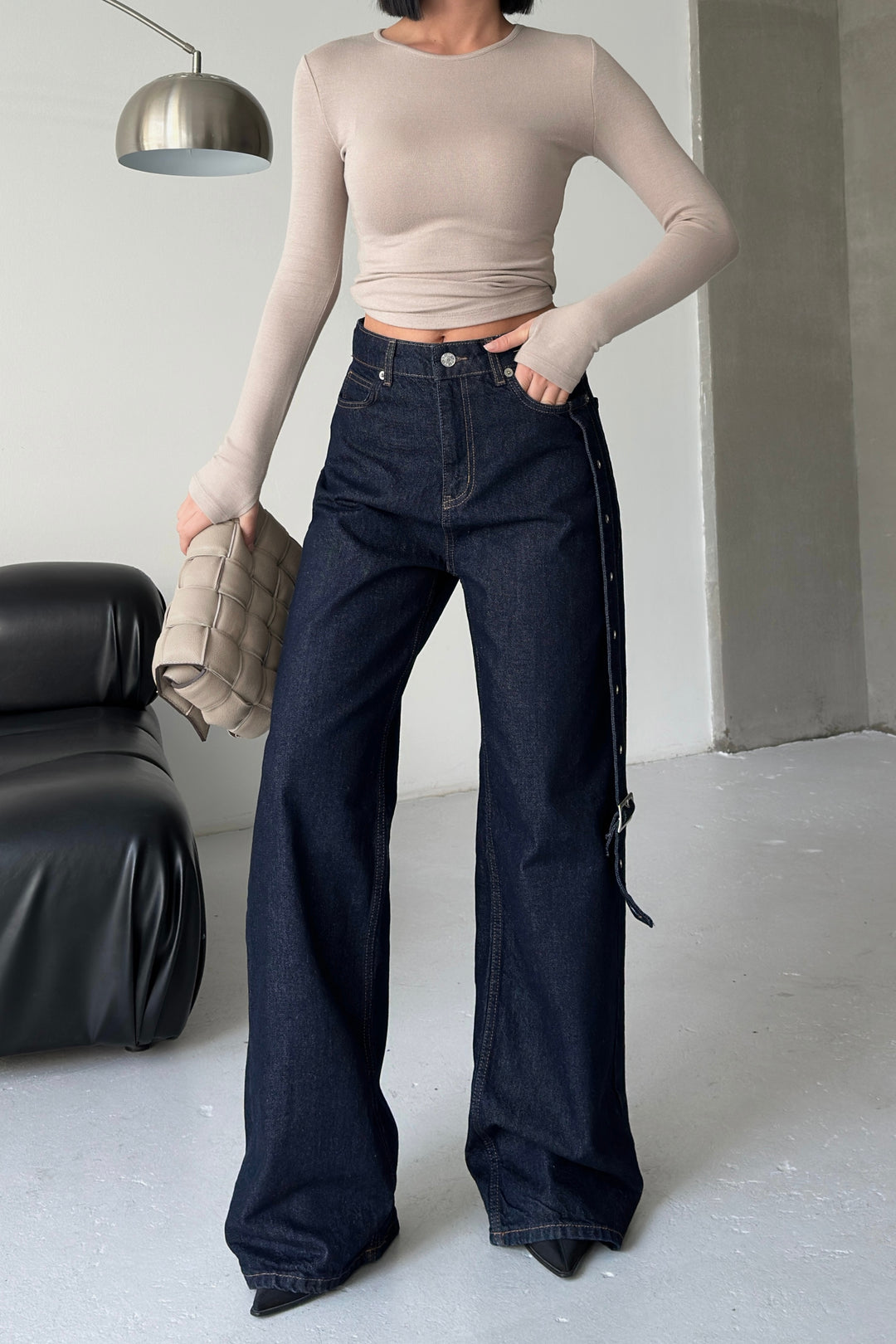 Routines Belt Baggy Straight Jeans - Dark Blue 3681 - ROUTINES