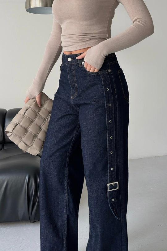 Routines Belt Baggy Straight Jeans - Dark Blue 3681 - ROUTINES