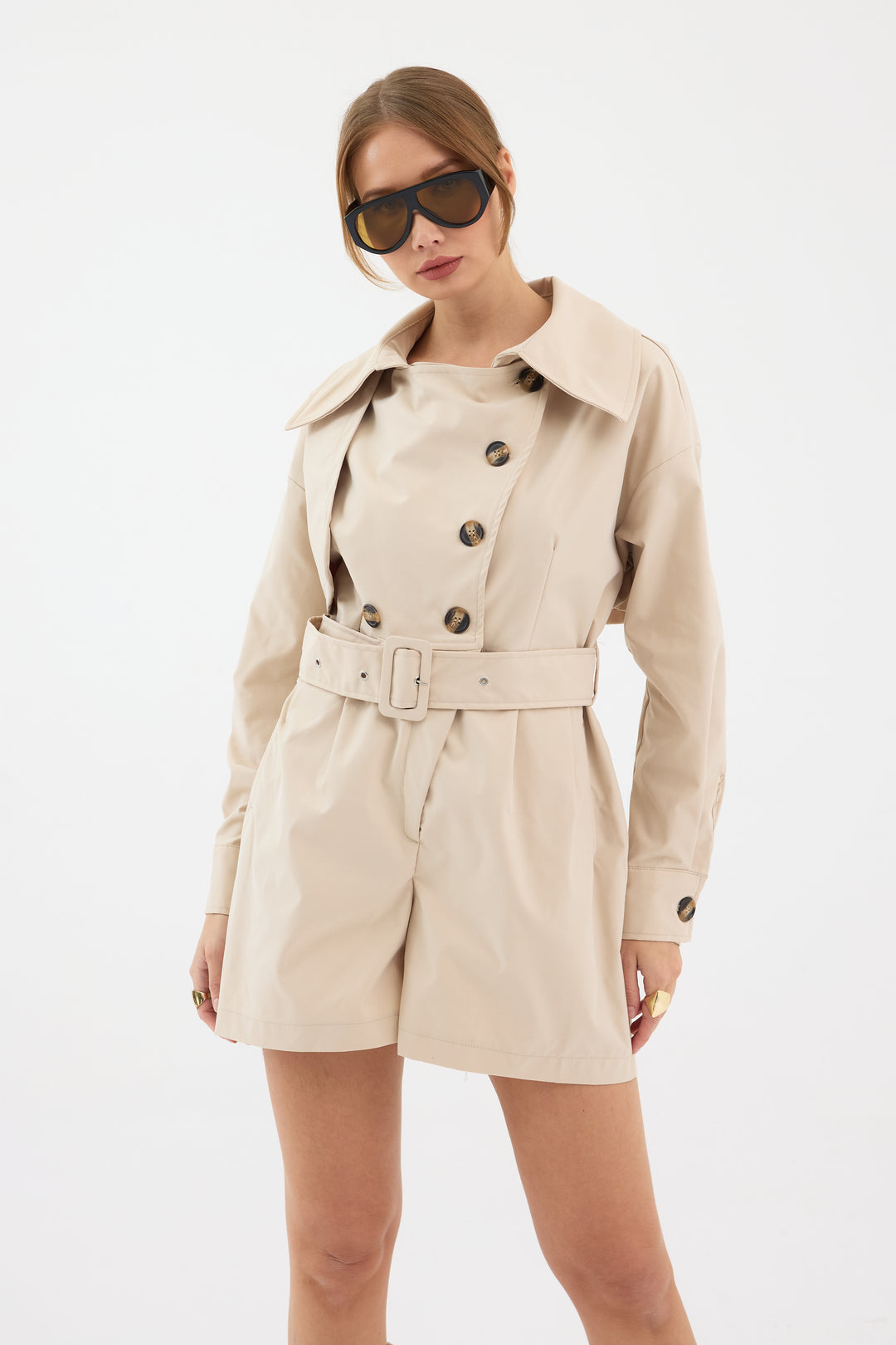 Routines Belted Trench Playsuit - Beige 1760 Playsuit Routines Fashion