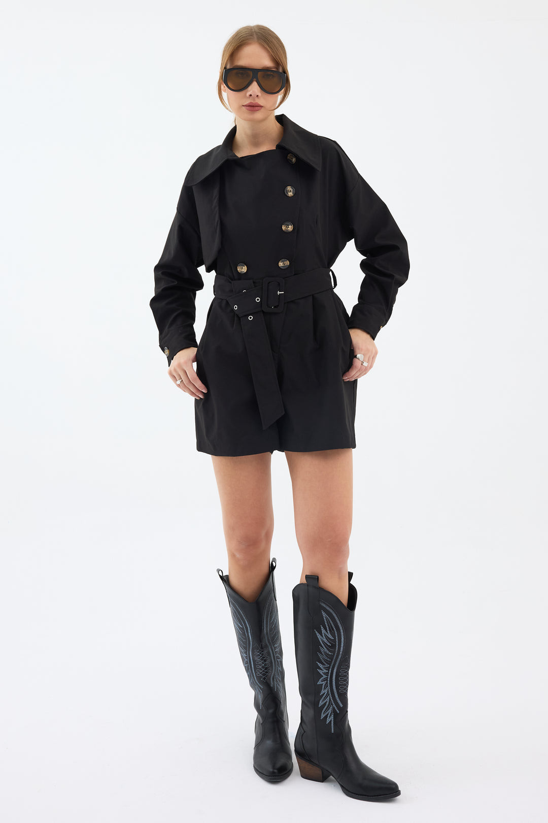 Routines Belted Trench Playsuit - Black 1760 Playsuit Routines Fashion