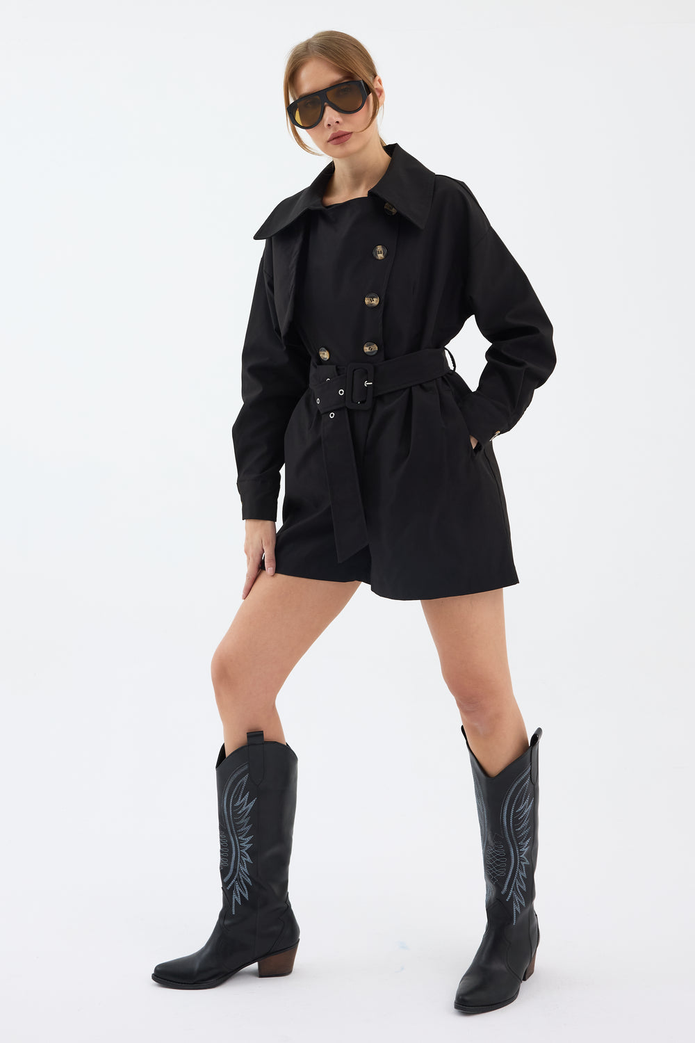 Routines Belted Trench Playsuit - Black 1760 Playsuit Routines Fashion