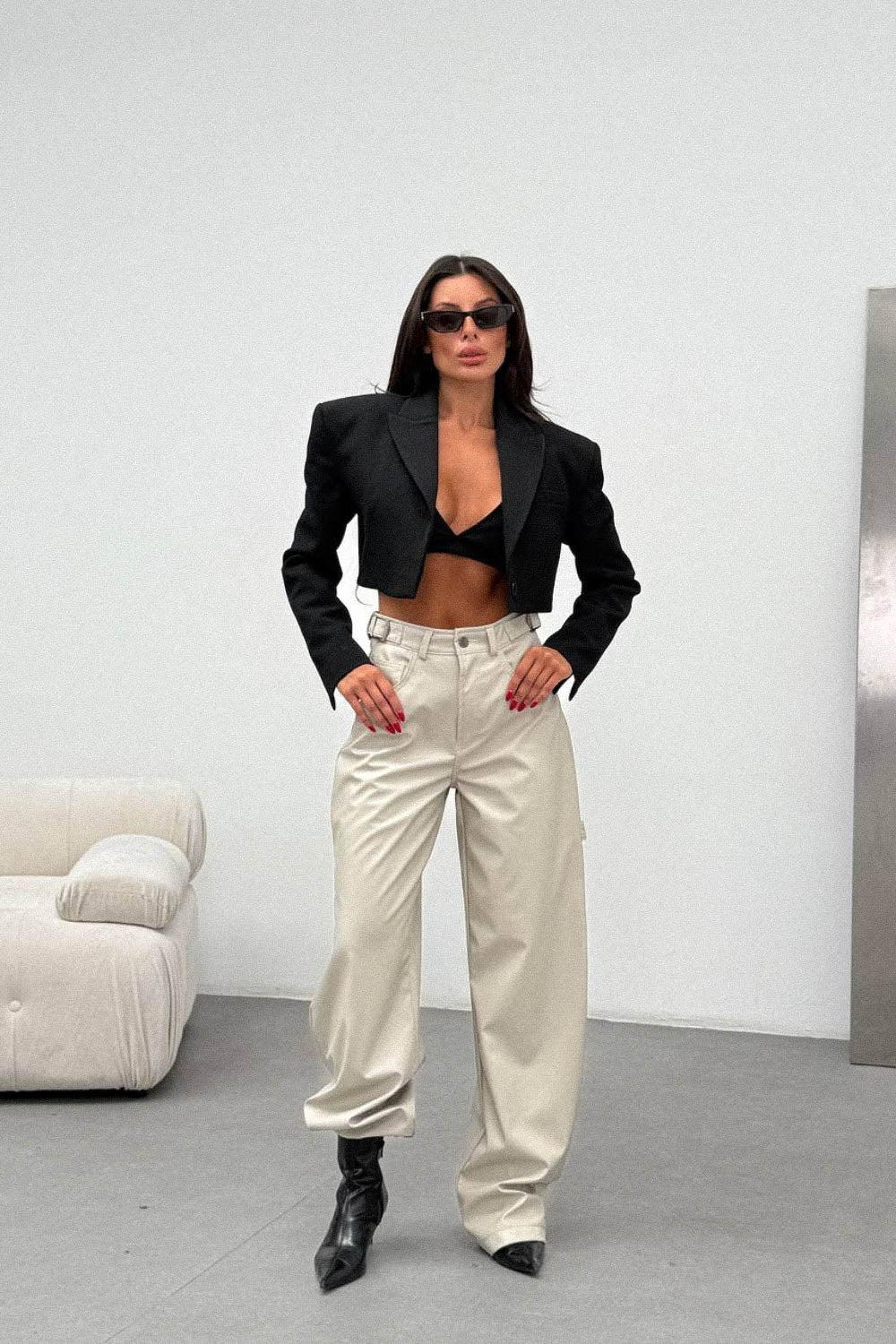 Routines LeatherLook Carpenter Jeans - Beige 309-6 Pants Routines Fashion