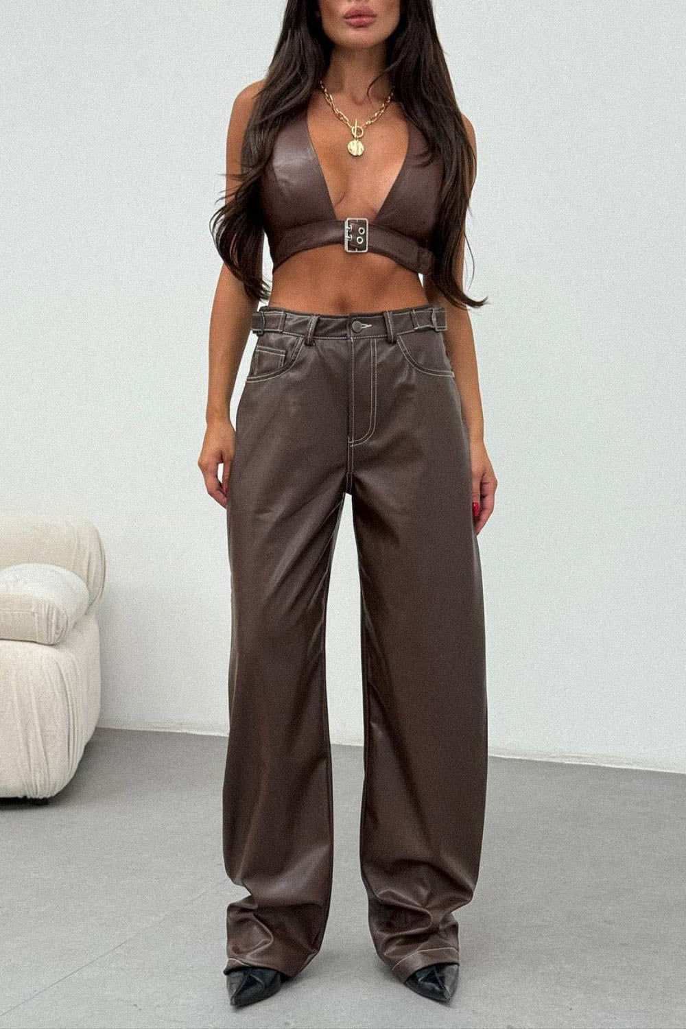 Routines LeatherLook Carpenter Jeans - Choco 309-5 - ROUTINES