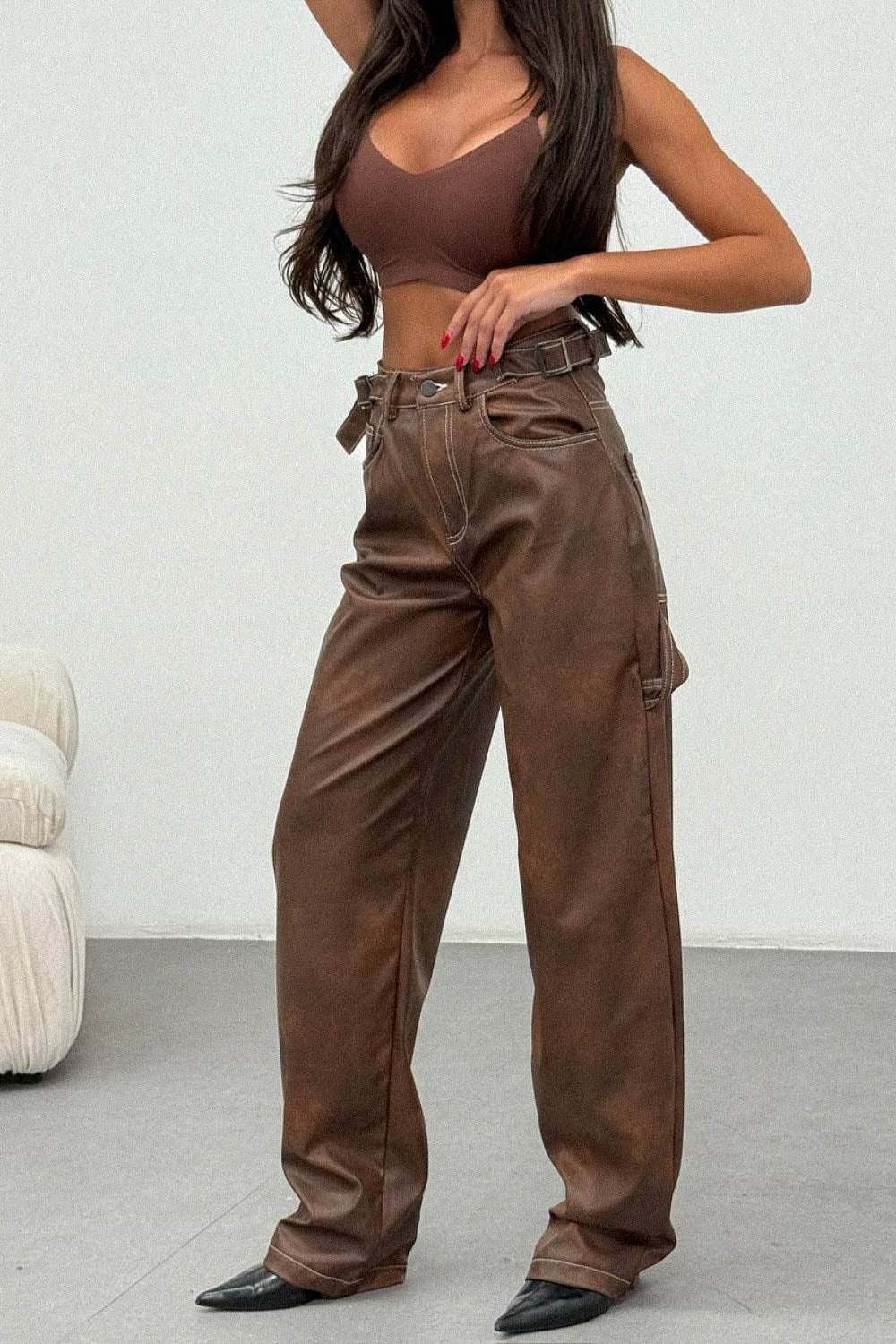 Routines LeatherLook Carpenter Jeans - Vintage Brown 309-2 Jeans Routines Fashion