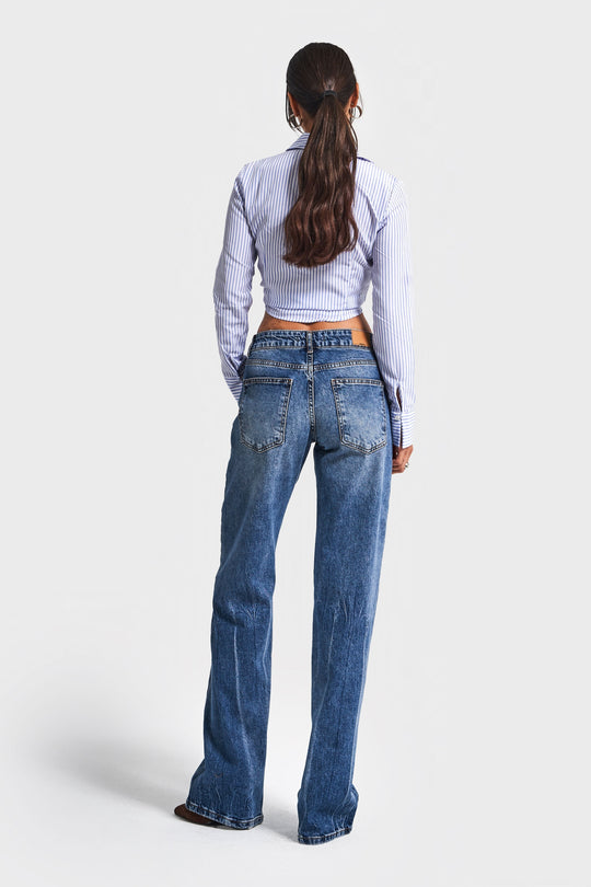 Routines Mid Waist Straight Jeans - Blue 4102 - ROUTINES