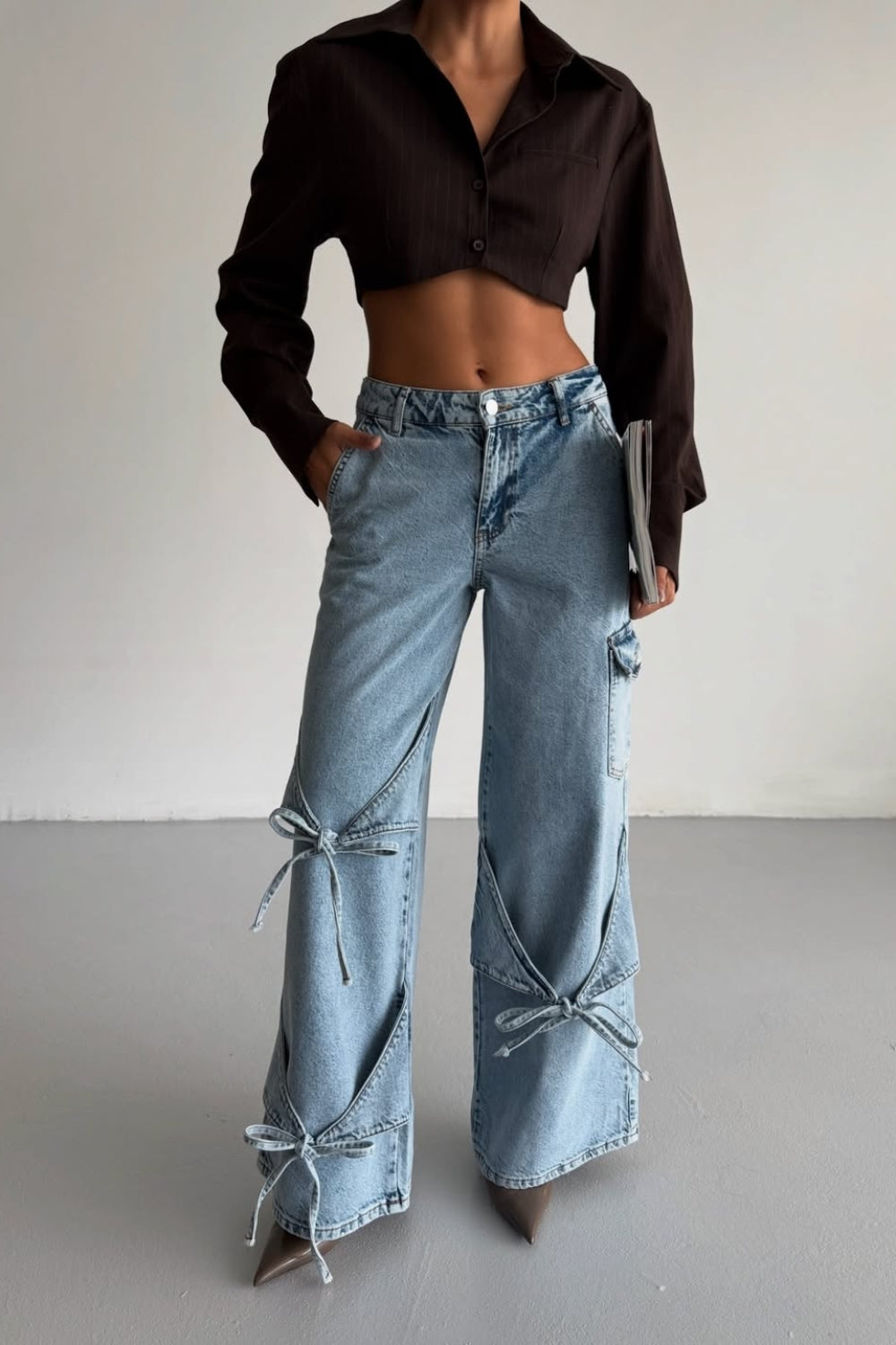 Routines Tie Up Baggy Pocket Jeans - Blue 52205016 - PETITE Jeans Routines Fashion