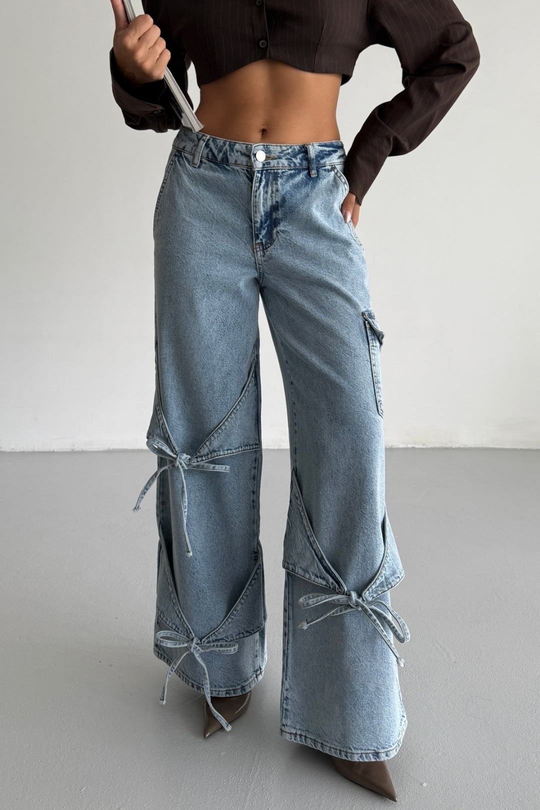 Routines Tie Up Baggy Pocket Jeans - Blue 52205016 - PETITE Jeans Routines Fashion