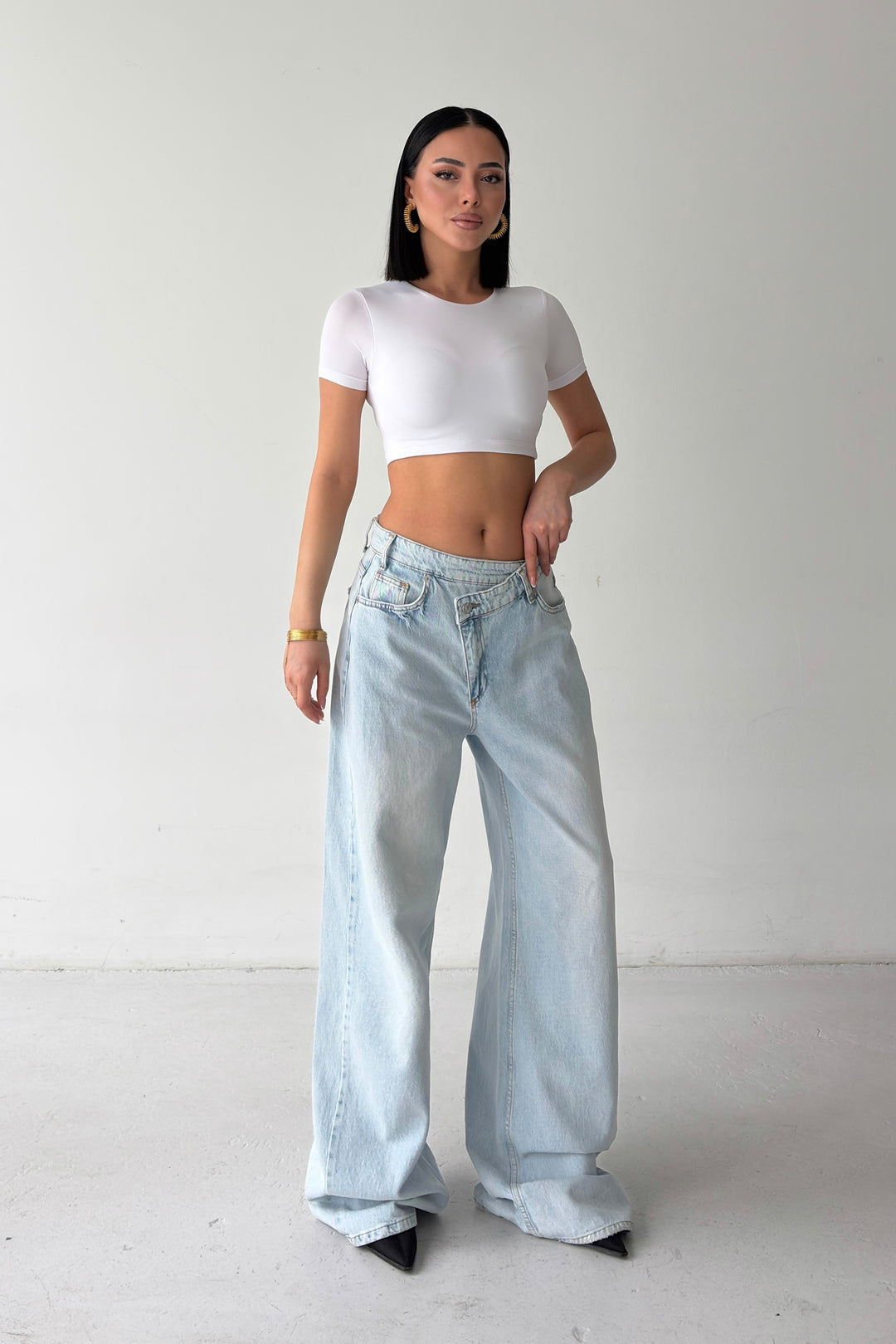 Routines Washed Cross Button Jeans - Light Blue 1395-26 - ROUTINES