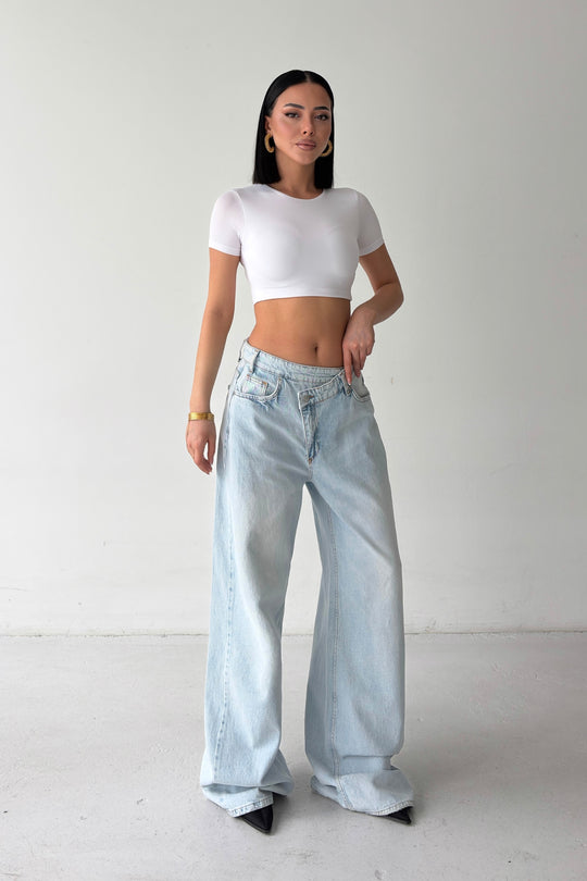 Routines Washed Cross Button Jeans - Light Blue 1395-26 - ROUTINES