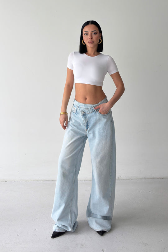 Routines Washed Cross Button Jeans - Light Blue 1395-26 - ROUTINES