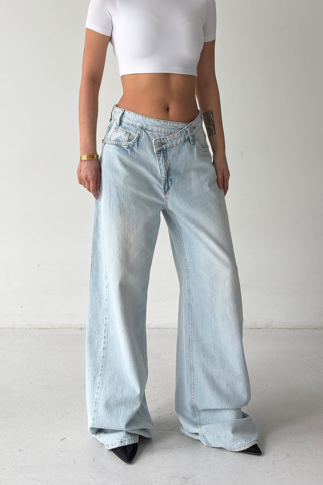Routines Washed Cross Button Jeans - Light Blue 1395-26 - ROUTINES