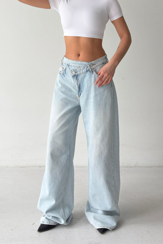Routines Washed Cross Button Jeans - Light Blue 1395-26 - ROUTINES