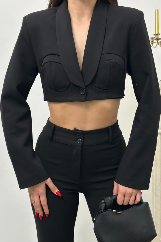 Routines padded Cropped Blazer - Black 25Y4922 - ROUTINES