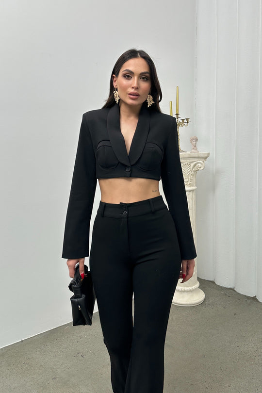 Routines padded Cropped Blazer - Black 25Y4922 - ROUTINES