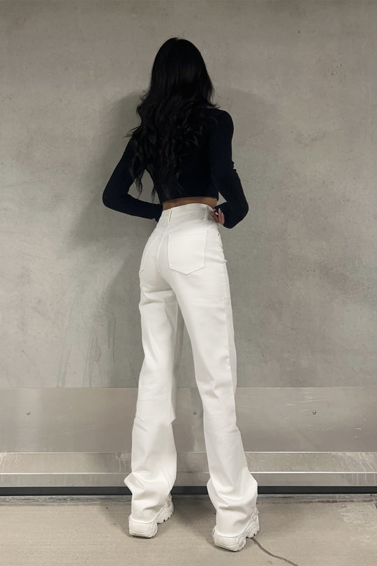 Ruby Stretch Wide Leg Jeans - Cream - EXTRA TALL Jeans Routines Fashion   
