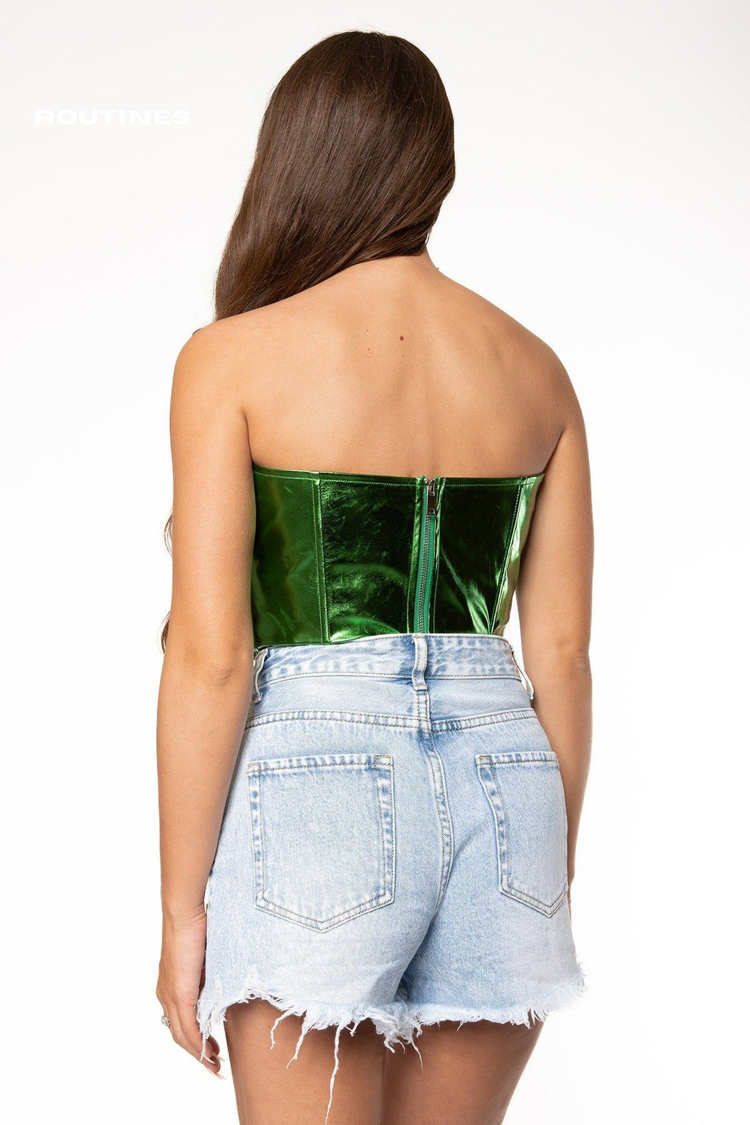 Sasha Metallic Corset Top - Green Top Routines Fashion   